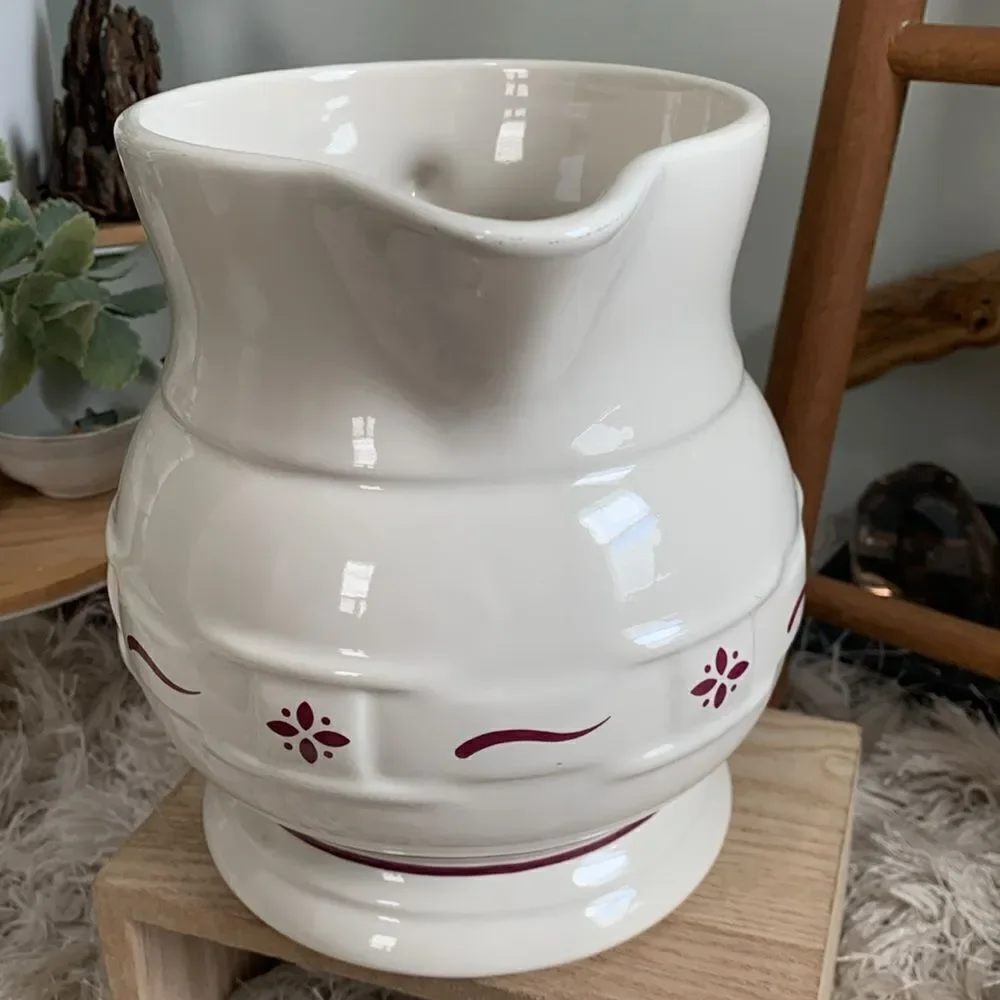 Longaberger‎ Pottery 32 oz. Pitcher Woven Traditions Heritage Red Accent Design